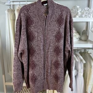 Haband Men's Plus sz 3X Cardigan burgundy diamond pattern, warm, classic, #4267